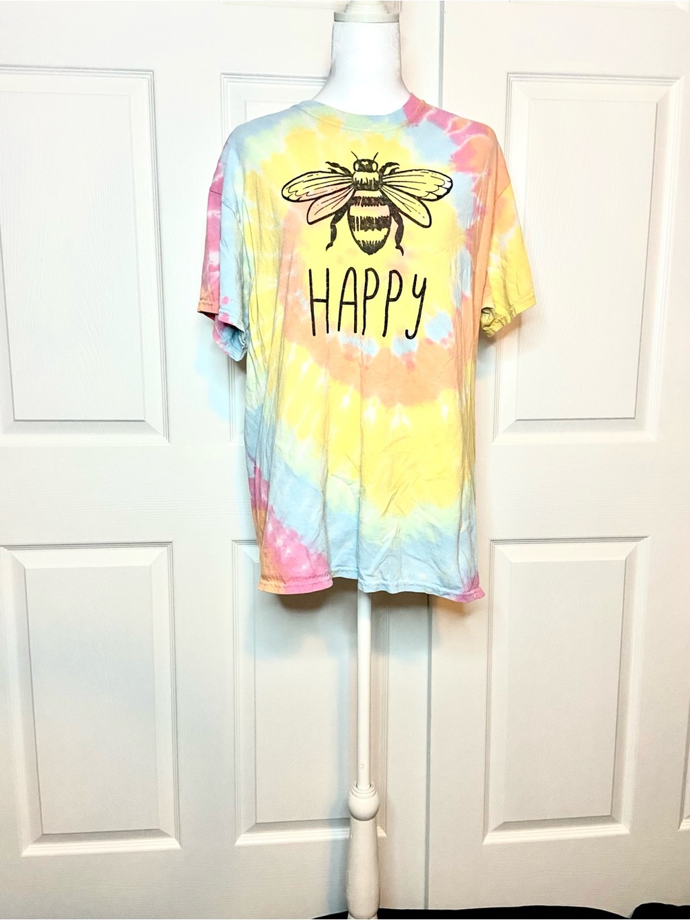 Bee Happy Pastel Tie-Dye Crewneck Tee
